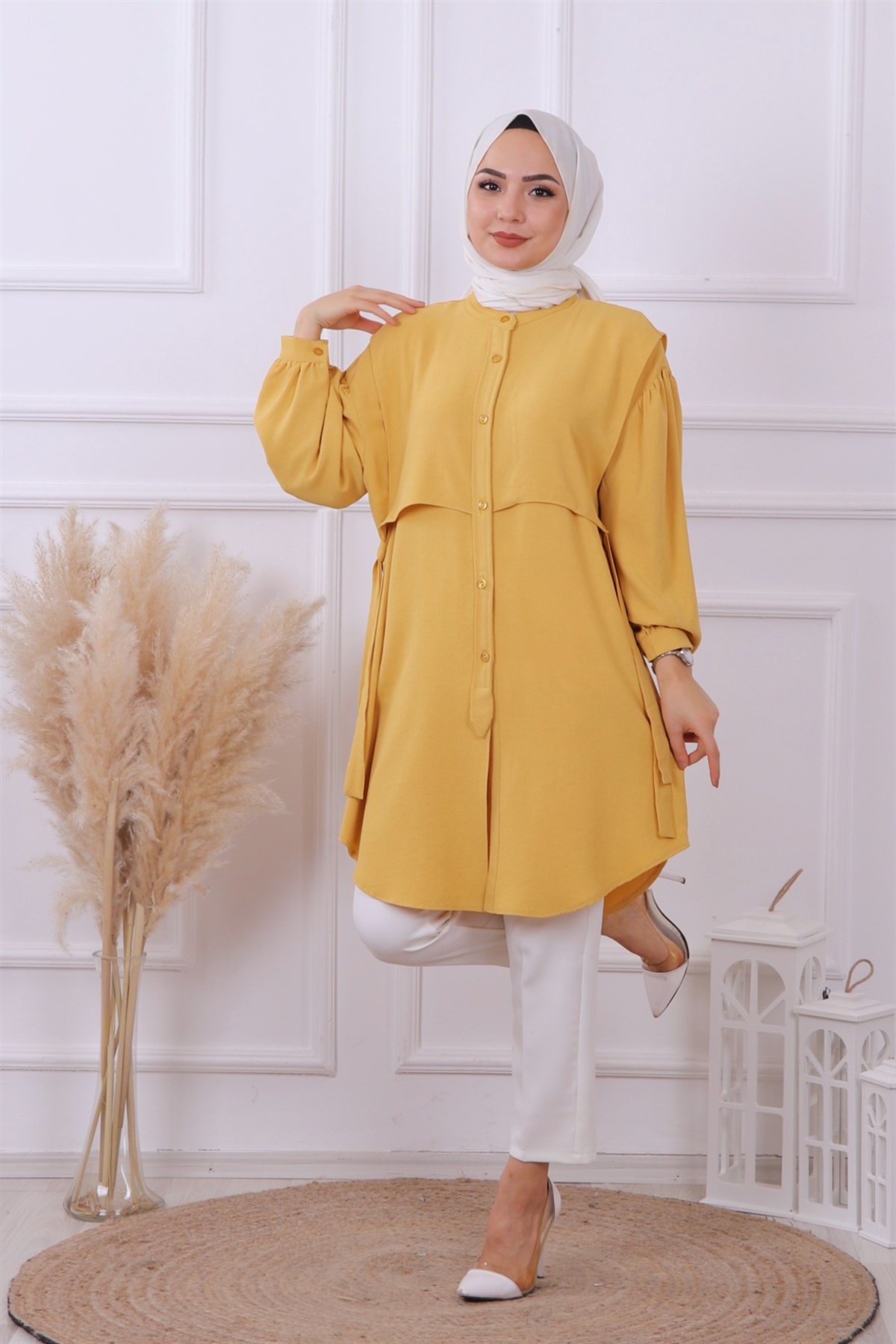 yanları bağcıklı tunik sarı