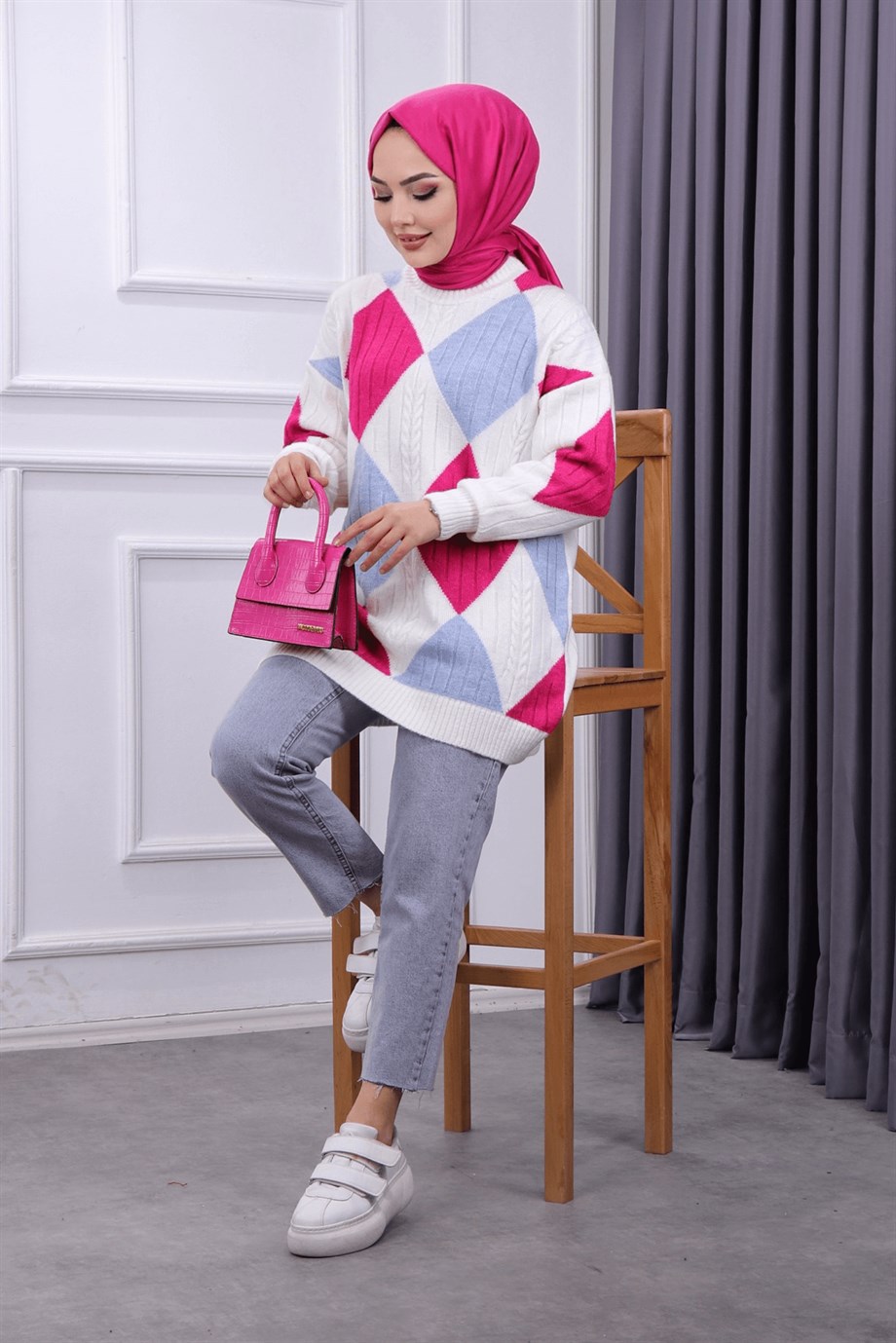 Yumoş tunik yeşil beyaz