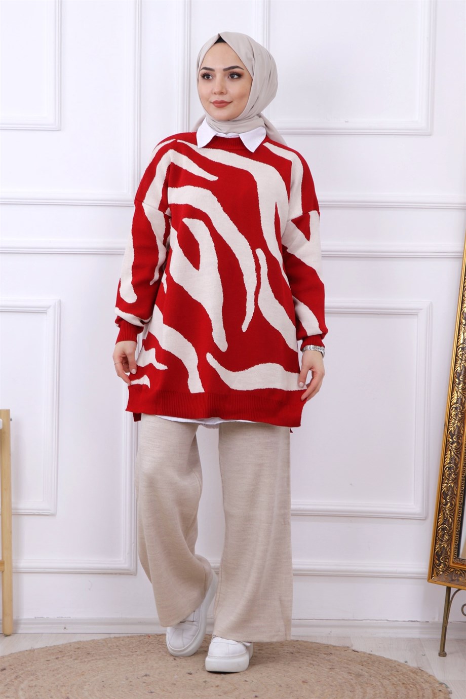 ZEBRA DESEN TUNİK KIRMIZI
