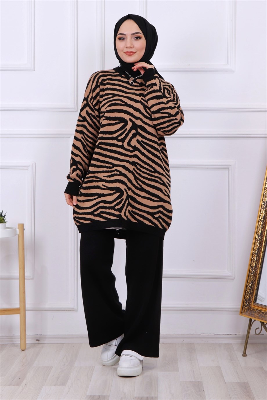 ZEBRA DESEN VİZON TUNİK