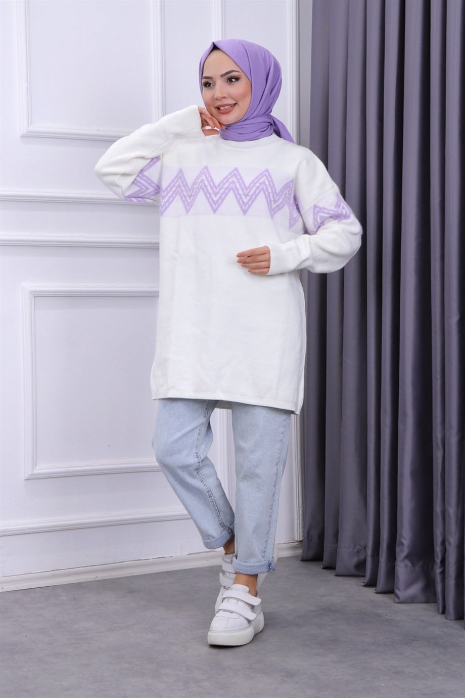 ZİKZAK SAKALLI TUNİK BEYAZ