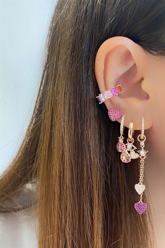 Colorful square baguette cartilage earrings