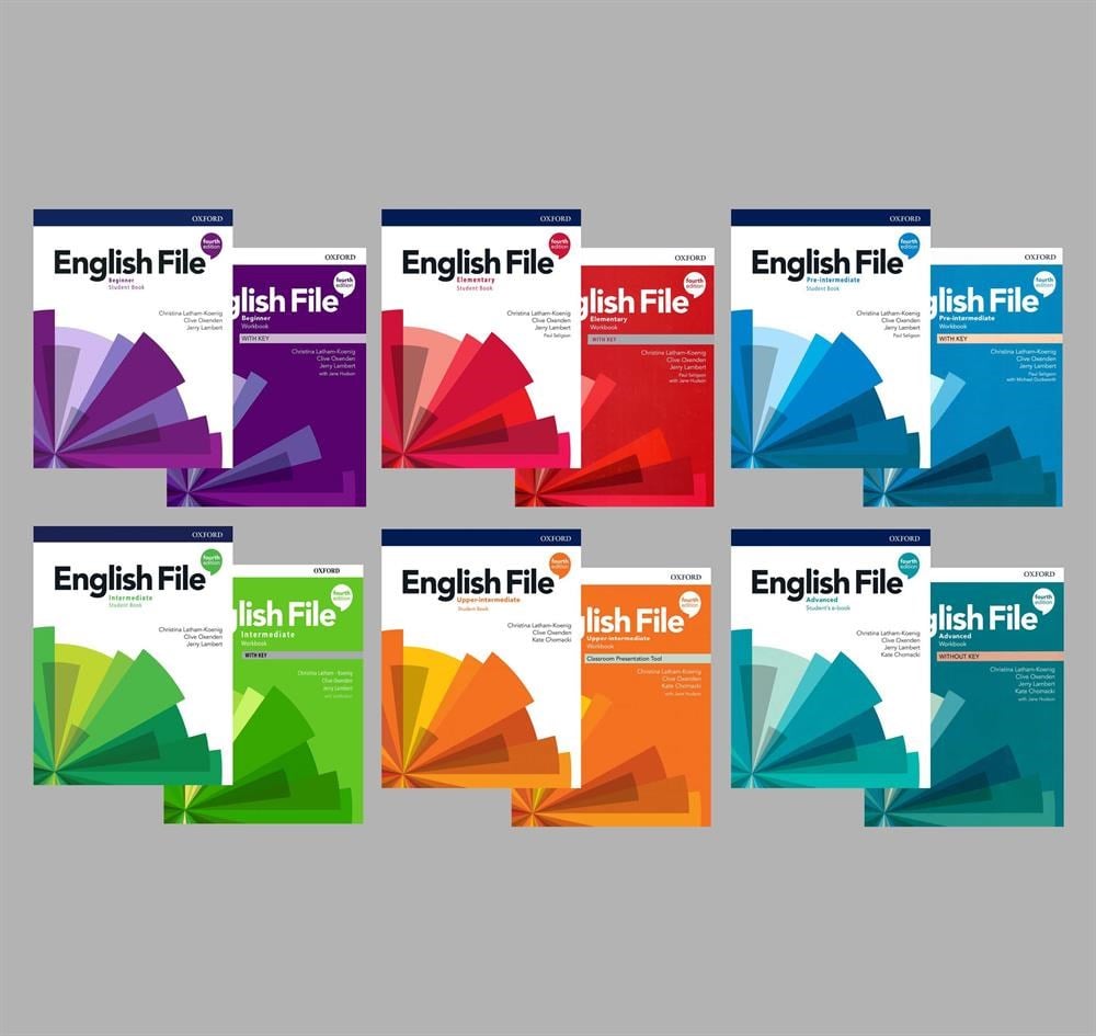 English File 4th Edition Beginner + Elementary + Pre-intermediate + intermediate + Upper-intermediate +Advanced   Student's Book With Online Practice + Workbook (Access Code VARDIR) ( 6 lı SET)