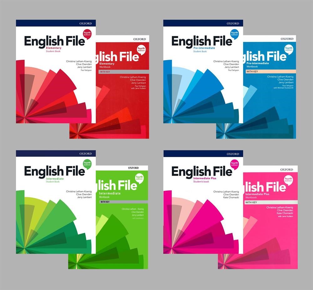 English File 4th Edition Elementary + Pre-intermediate + intermediate + intermediate Plus  Student's Book With Online Practice + Workbook (Access Code VARDIR) ( 4 lü SET)