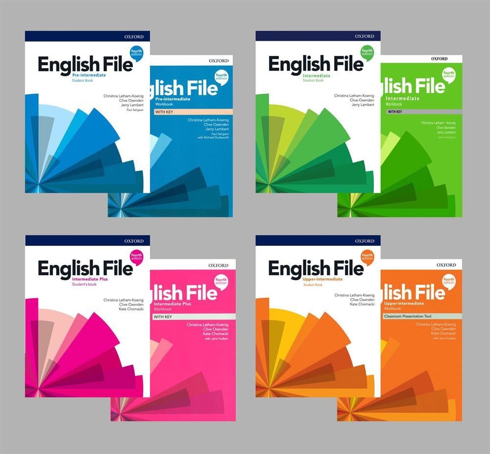 English File 4th Edition Pre-intermediate + intermediate + intermediate Plus  + Upper-intermediate Student's Book With Online Practice + Workbook (Access Code VARDIR) ( 4 lü SET)