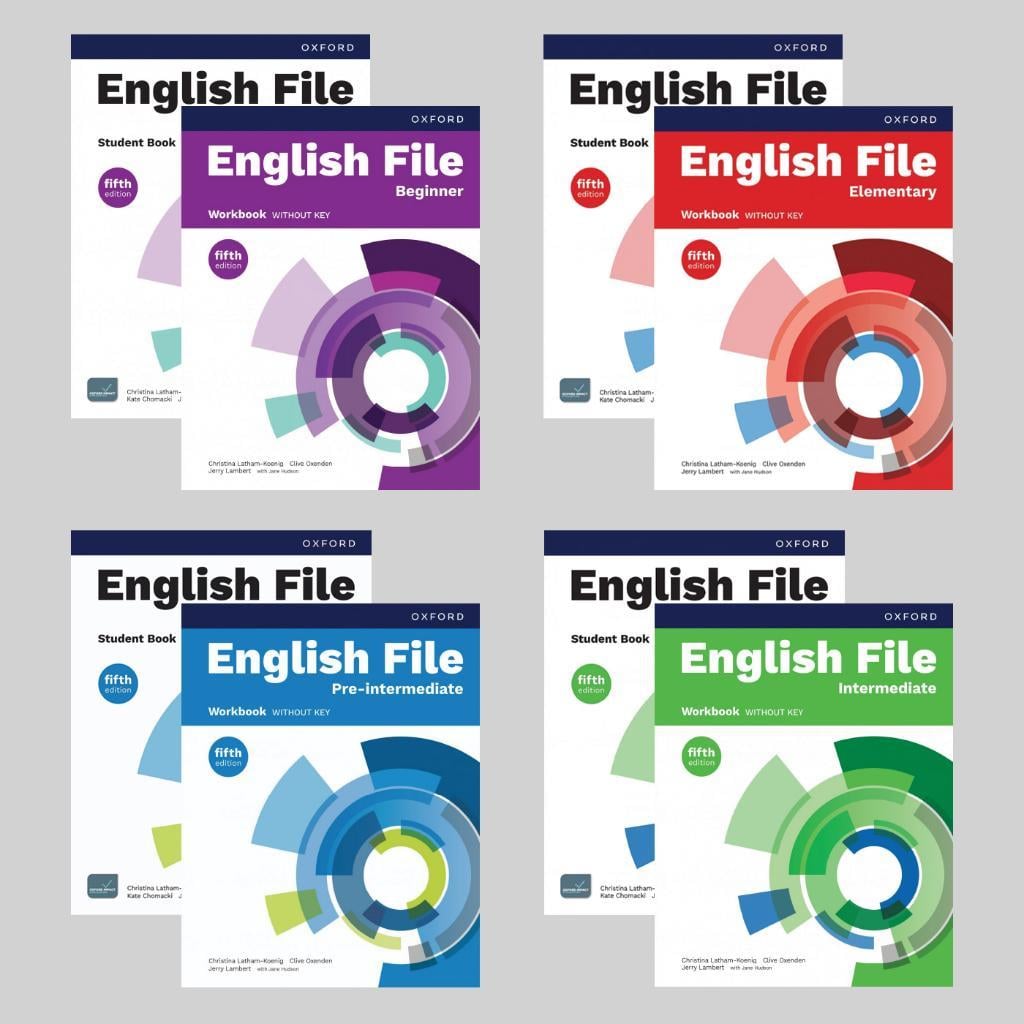 English File 5th Edition Beginner + Elementary + Pre intermediate + intermediate Student's Book + Workbook fifth (KOD YOKTUR)