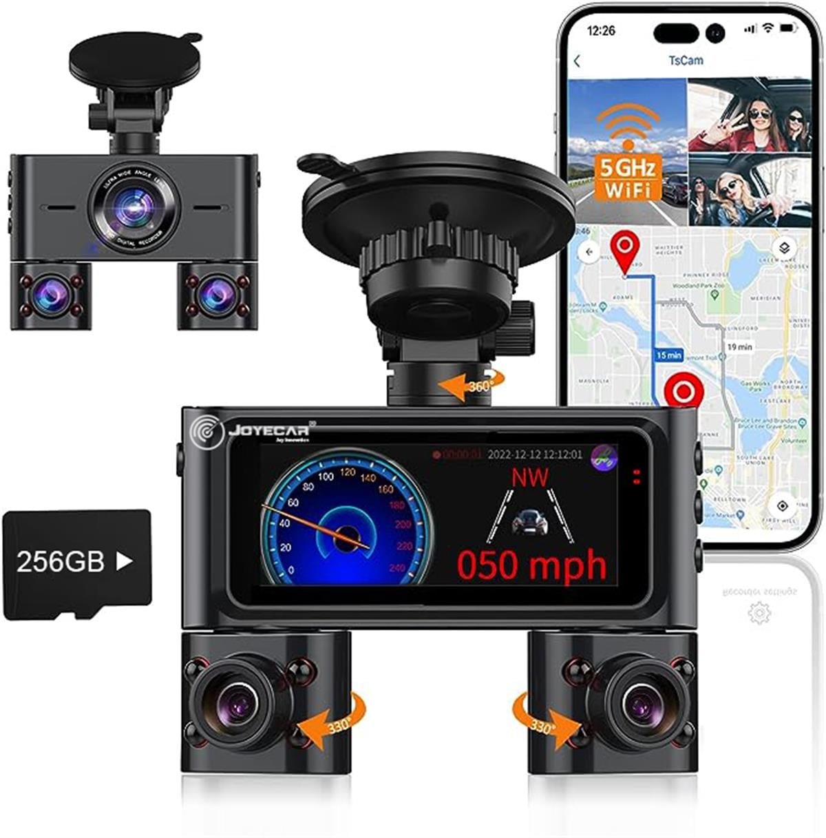 Joyecar 3 Yönlü Araç Kamerası Ön +1080P, Sol veya Sağ, 1440P + 1080P Gece Görüşlü 24 Saat Radar Algılama