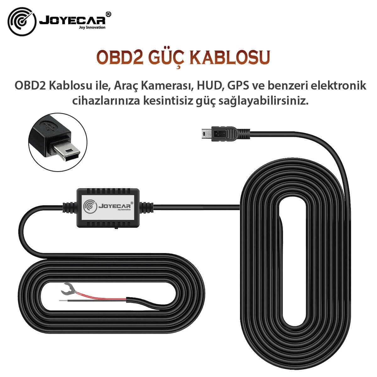 Joyecar Akü Akım Voltaj Korumalı Araç Kamera OBD2 Güç Kablosu