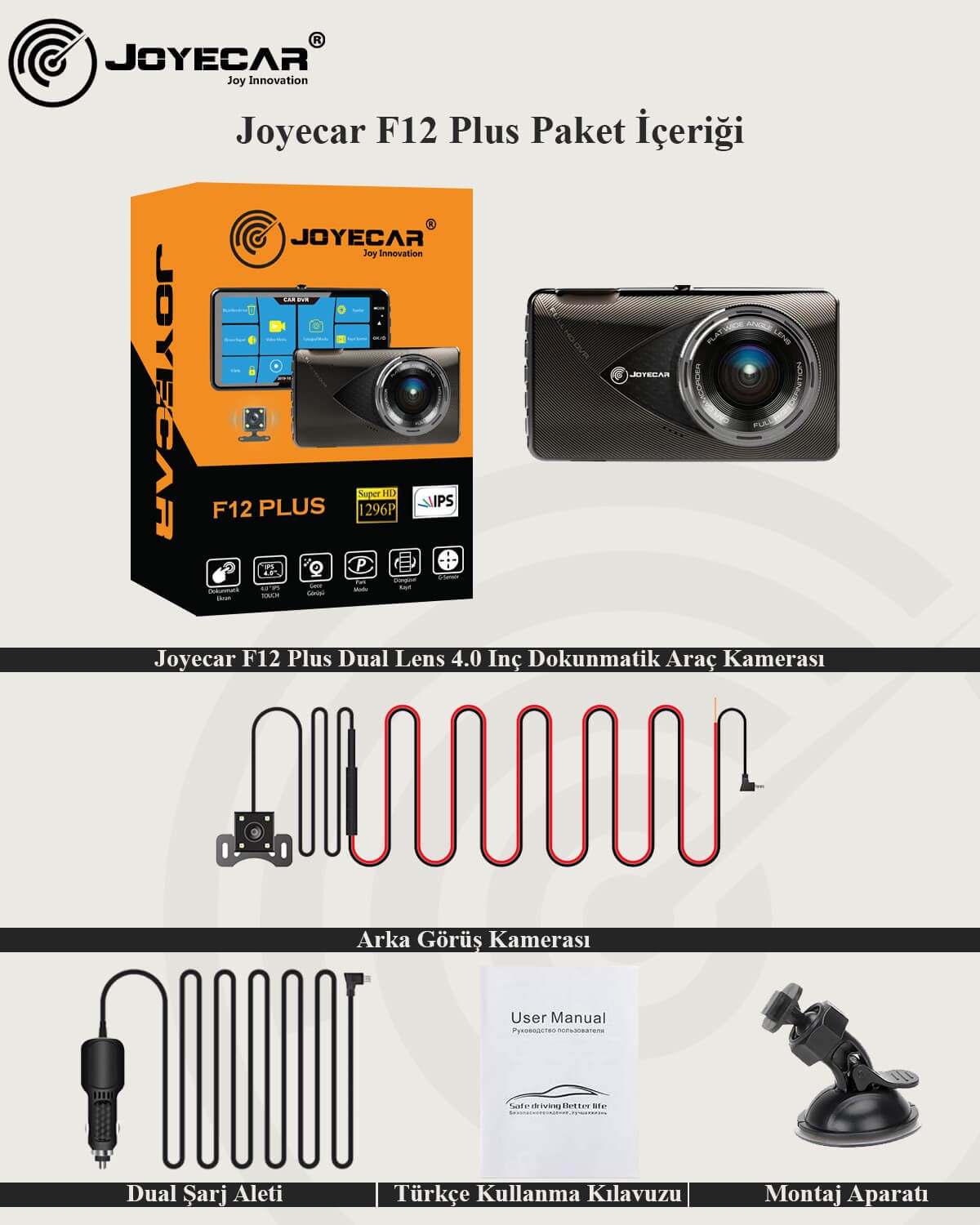 F12 Plus Dual Lens 4 Inç Dokunmatik Araç Kamerası - Joyecar