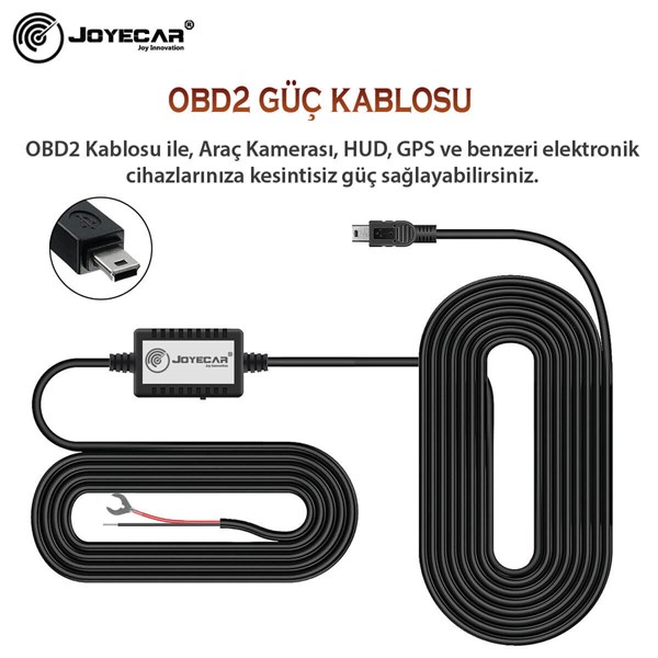 Joyecar Akü Akım Voltaj Korumalı Araç Kamera OBD2 Güç Kablosu