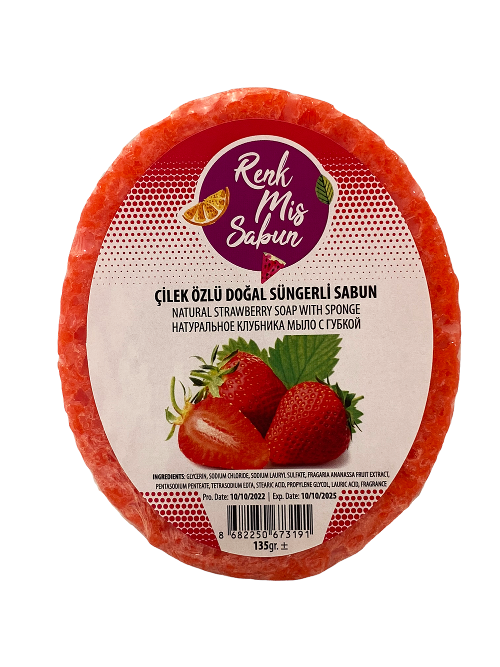 Çilek Özlü Doğal Süngerli Sabun