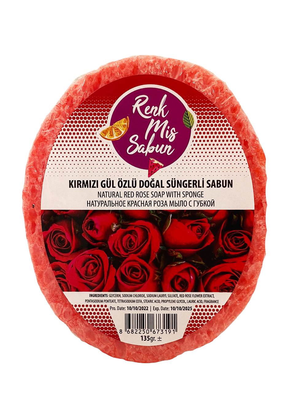 Kırmızı Gül Özlü Doğal Süngerli Sabun