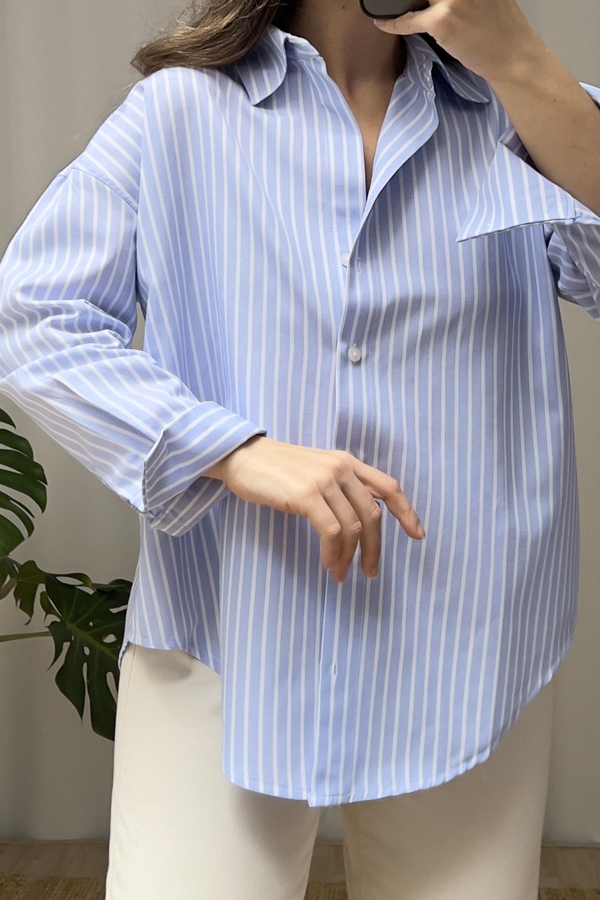 Açık Mavi Çizgili Oxford Gömlek uygun fiyatlarda www.butikhola.com adresinde