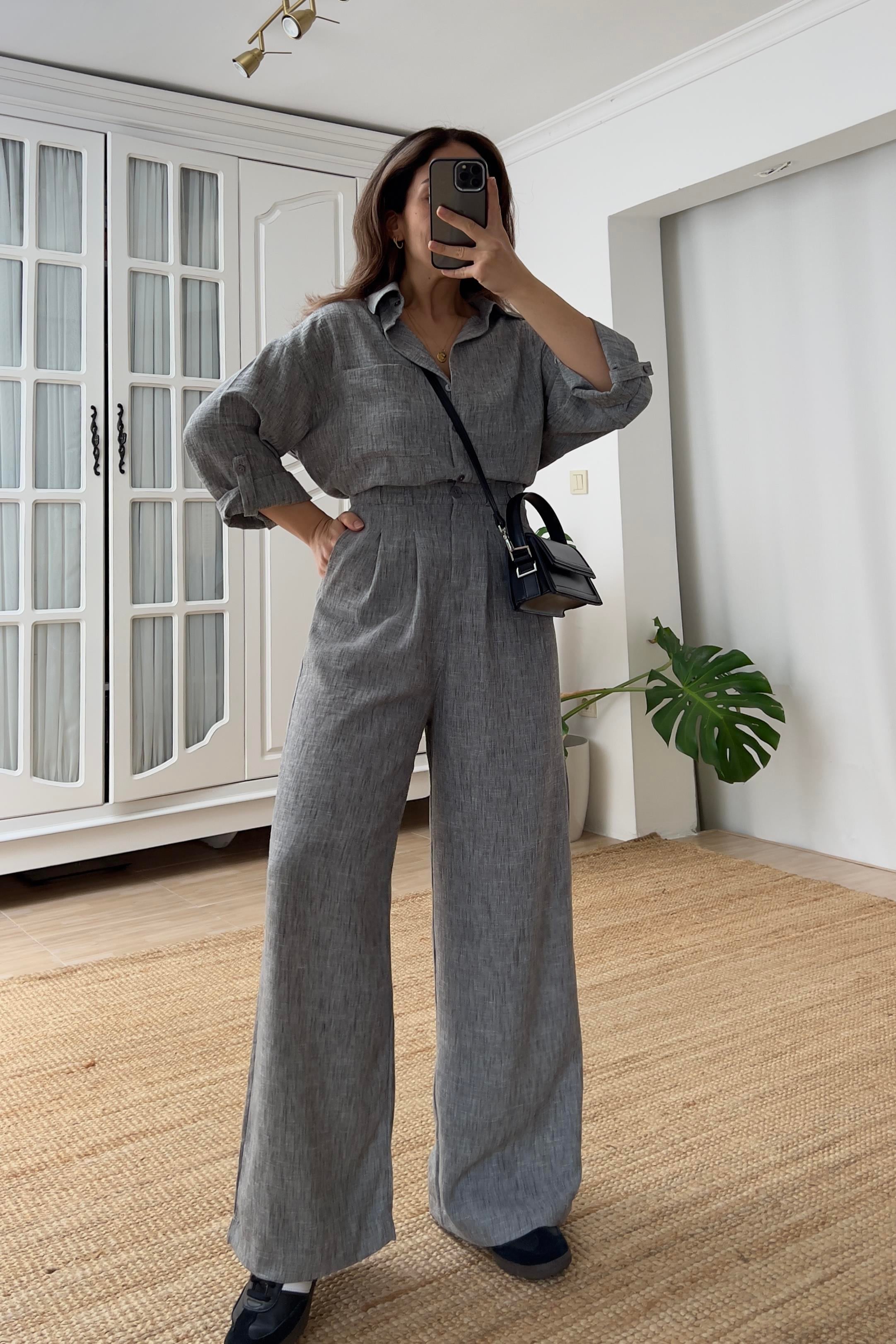 Antrasit Keten Dokulu Gömlek Pantolon Takım uygun fiyatlarda www.butikhola.com adresinde