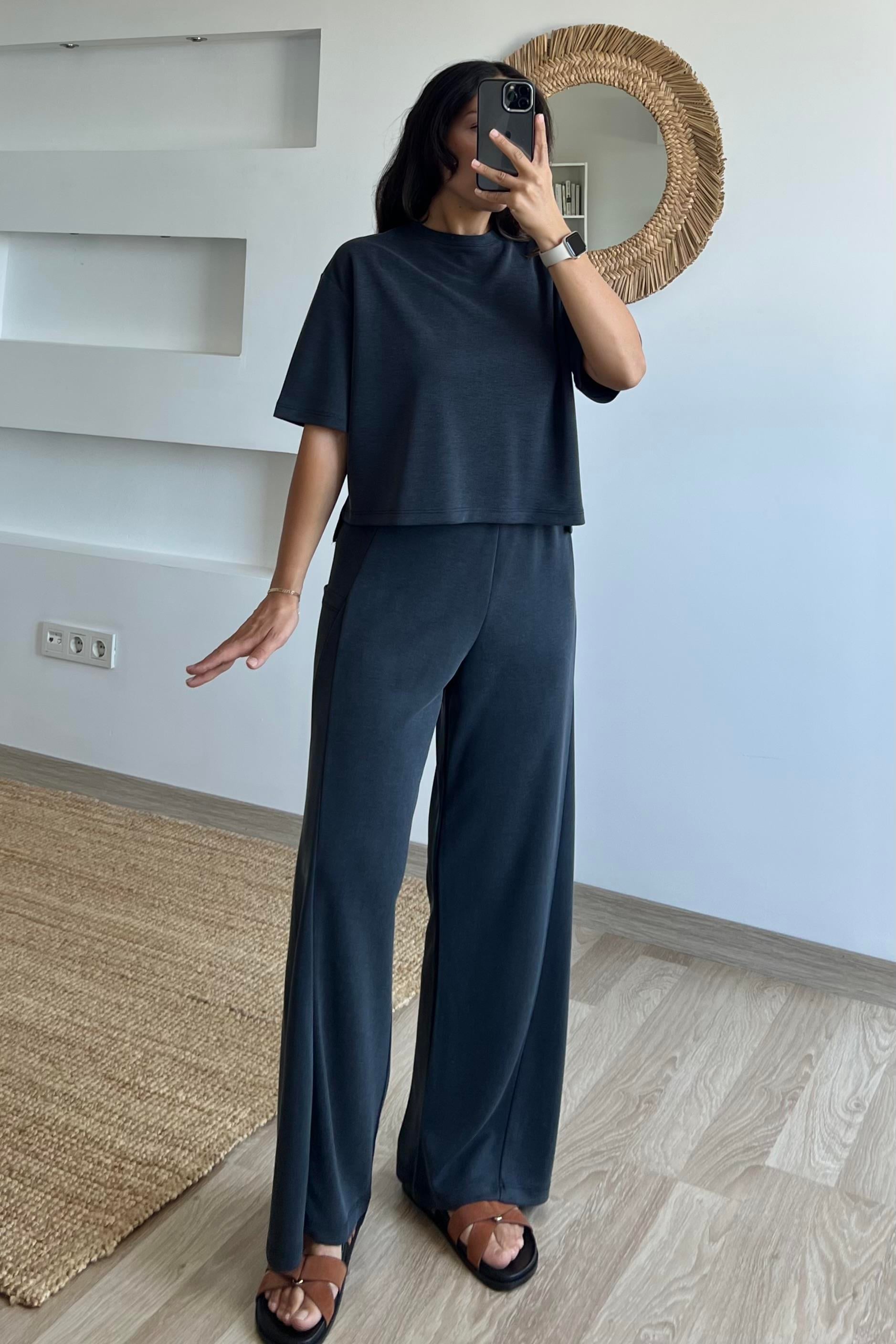 Antrasit Oysho Kumaş Modal Rahat Takım uygun fiyatlarda www.butikhola.com adresinde