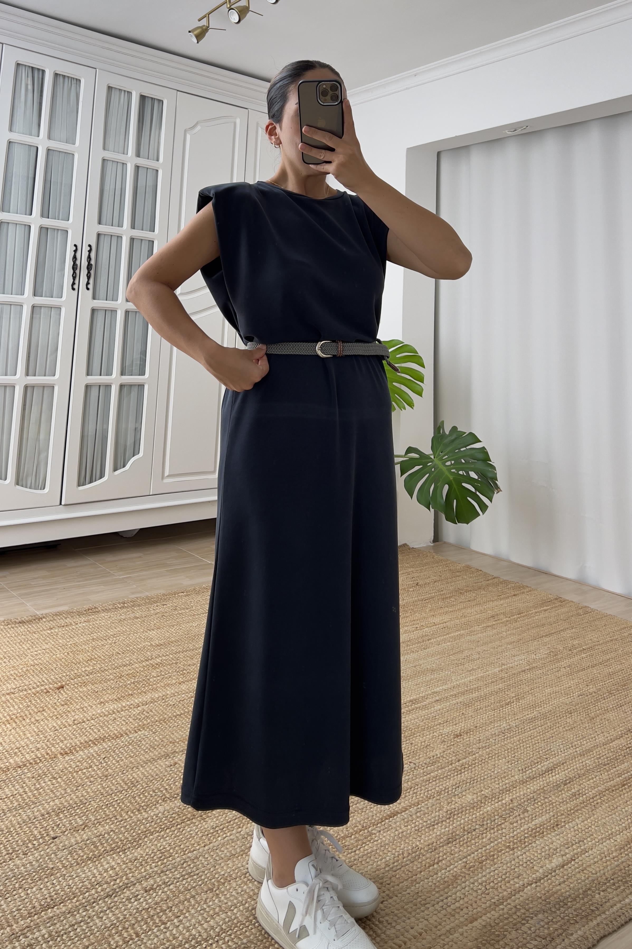 Antrasit Vatkalı Uzun Modal Elbise  uygun fiyatlarda www.butikhola.com adresinde