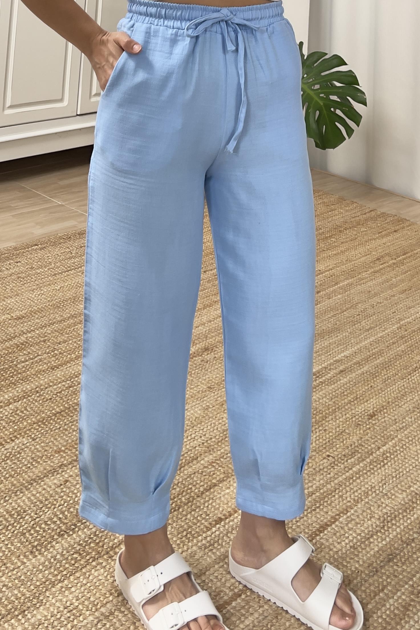 Bebe Mavisi Paçası Pileli Müslin Pantolon uygun fiyatlarda www.butikhola.com adresinde