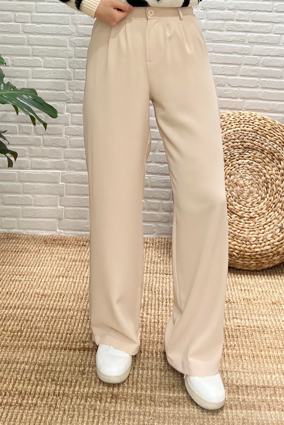 Bej Beli Lastikli Palazzo Pantolon uygun fiyatlarda www.butikhola.com adresinde