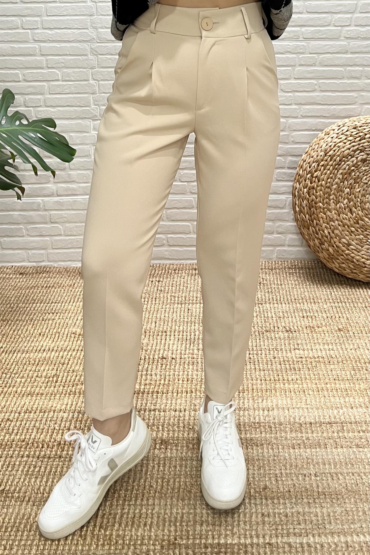 Bej Ekstra Yüksek Bel Pantolon uygun fiyatlarda www.butikhola.com adresinde