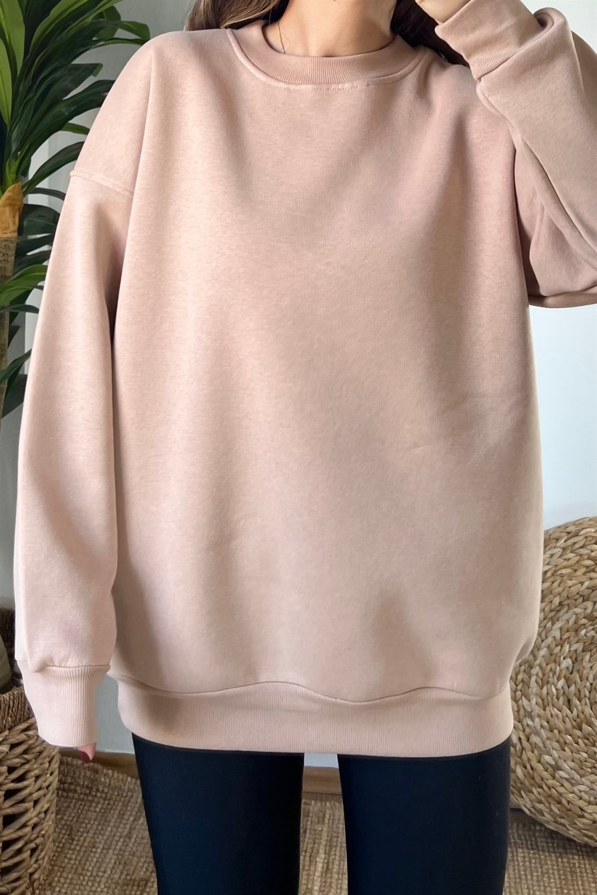 Bej İçi Polarlı Basic Sweatshirt uygun fiyatlarda www.butikhola.com adresinde