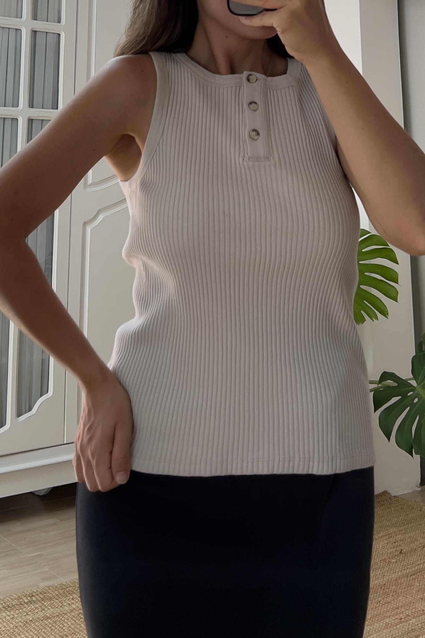 Bej Kendinden Fitilli Kolsuz Bluz uygun fiyatlarda www.butikhola.com adresinde