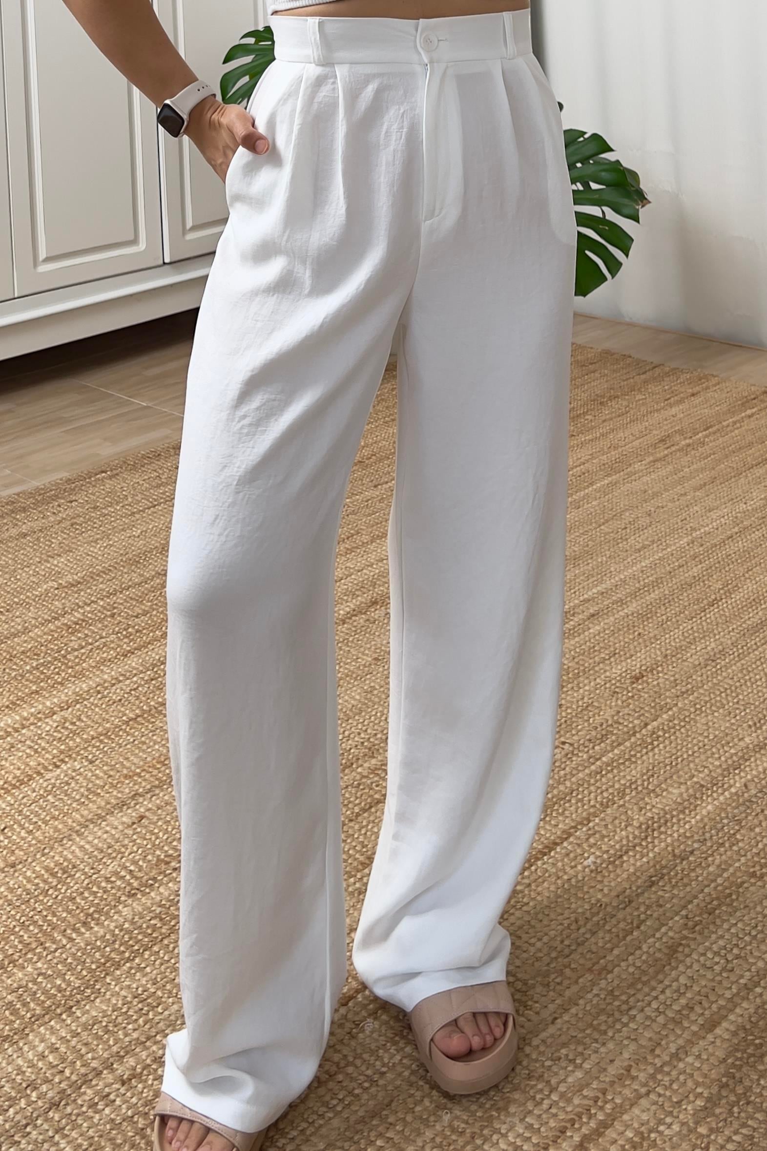 Beyaz Beli Lastikli Dökümlü pantolon uygun fiyatlarda www.butikhola.com adresinde