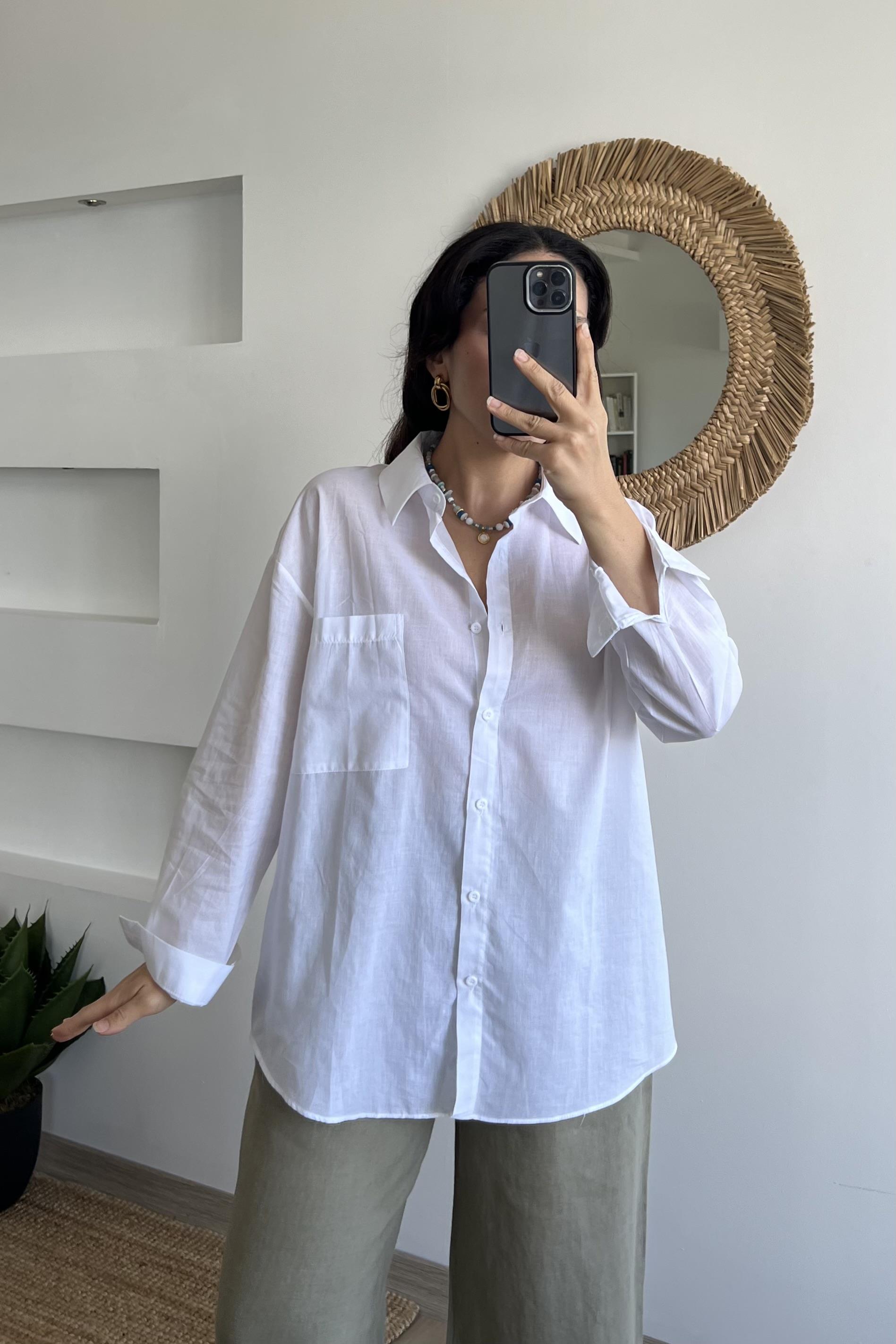 Beyaz Organik Pamuk Gömlek uygun fiyatlarda www.butikhola.com adresinde