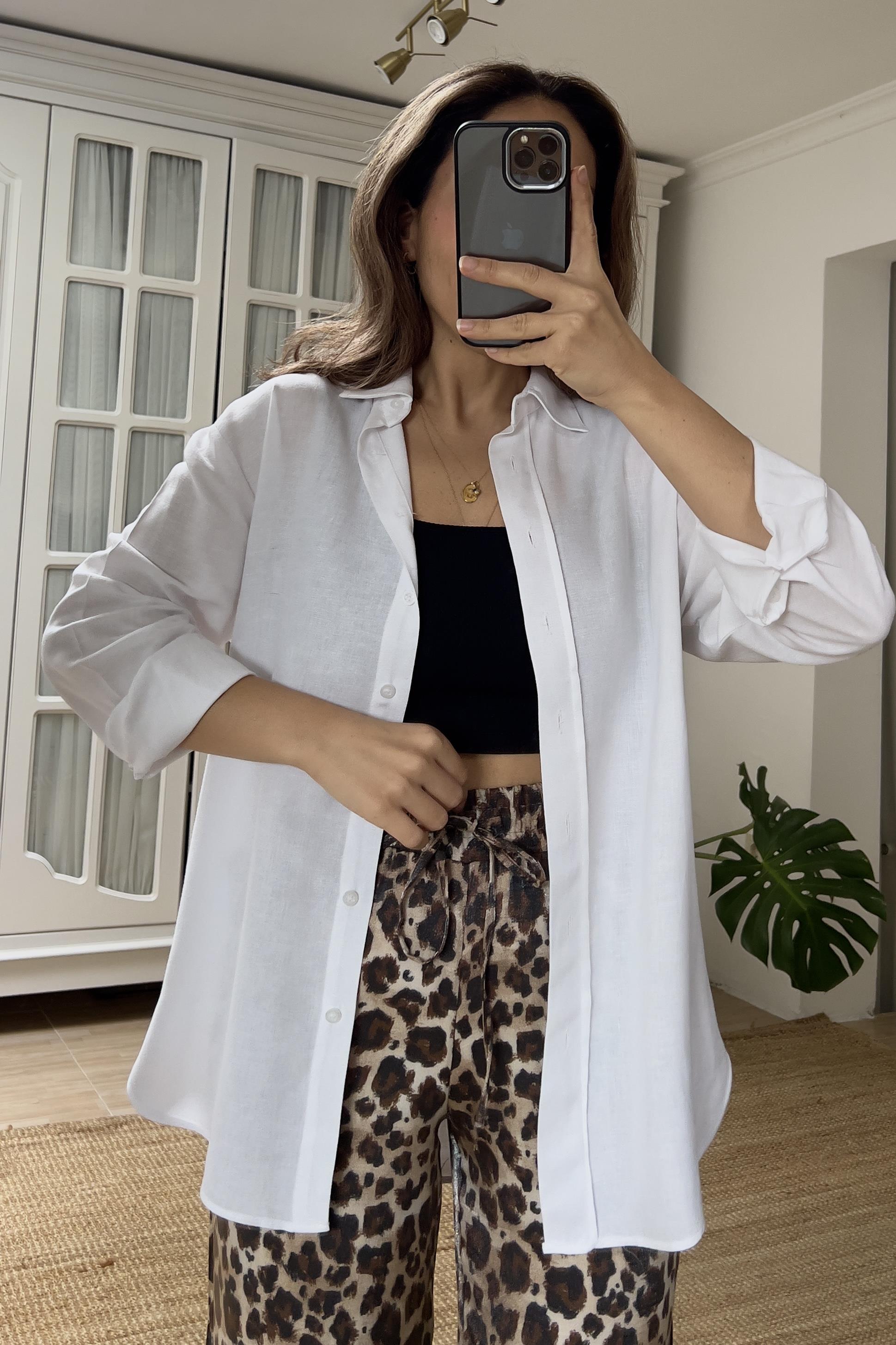 Beyaz Premium Keten Gömlek  uygun fiyatlarda www.butikhola.com adresinde
