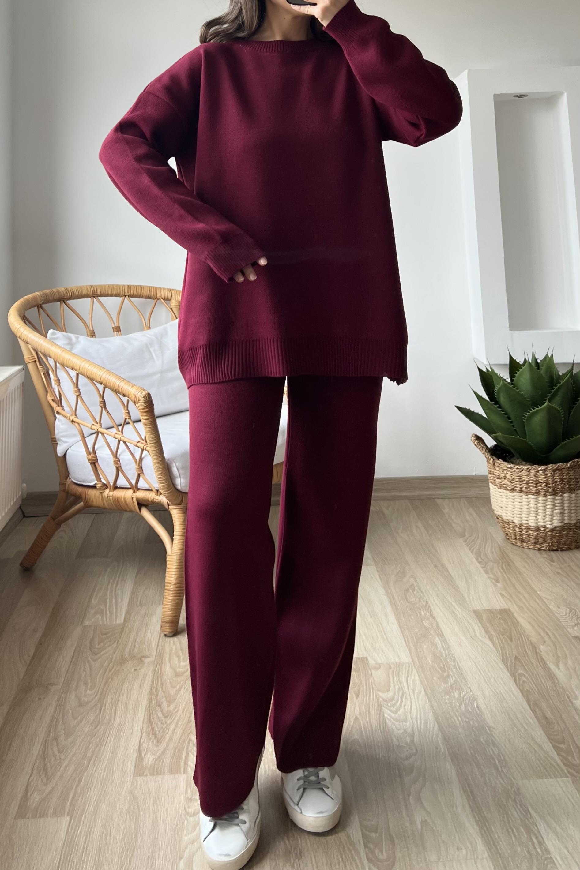 Bordo Çelik Örme Triko Takım uygun fiyatlarda www.butikhola.com adresinde