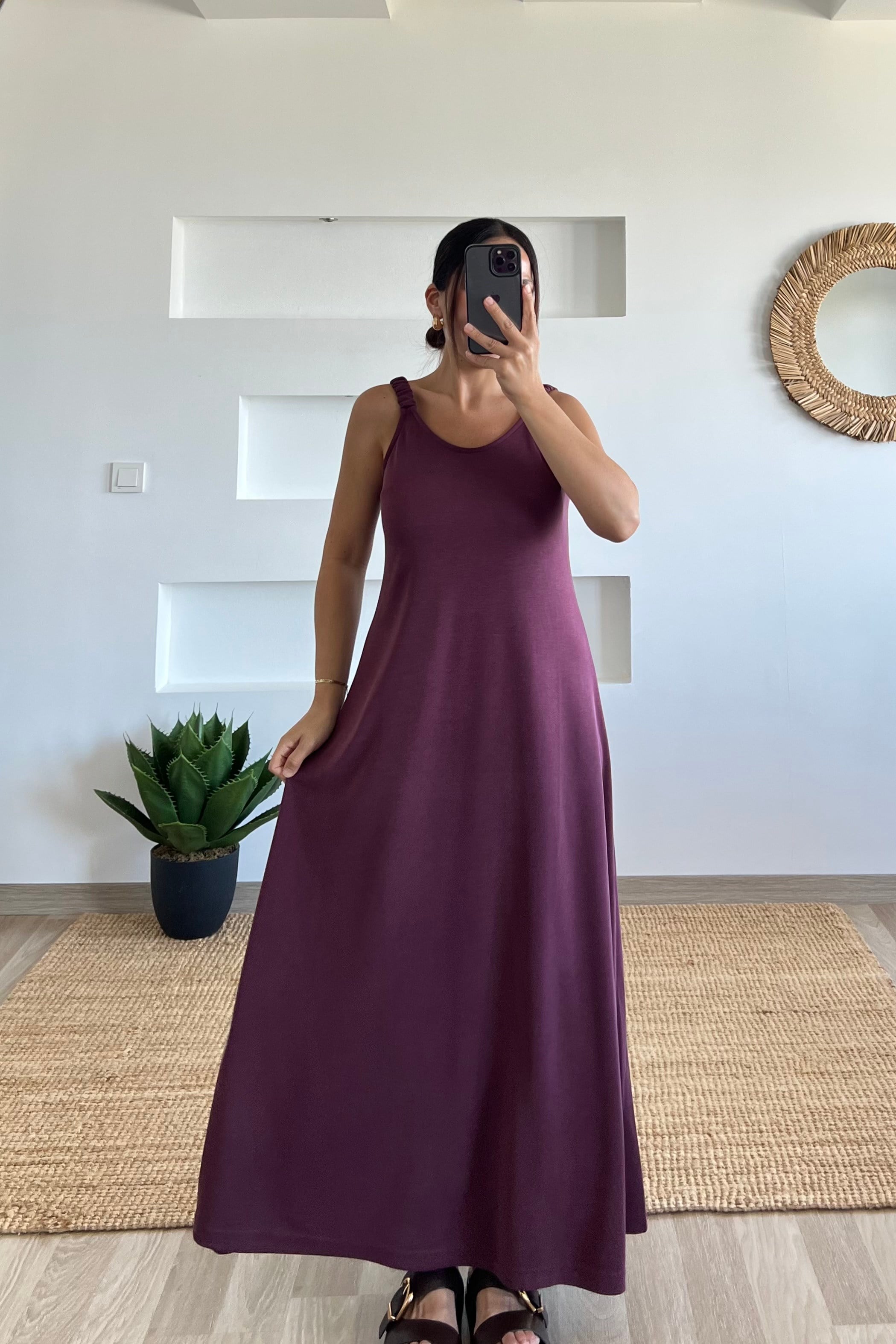 Bordo Comfort Pike Modal Askılı Elbise uygun fiyatlarda www.butikhola.com adresinde
