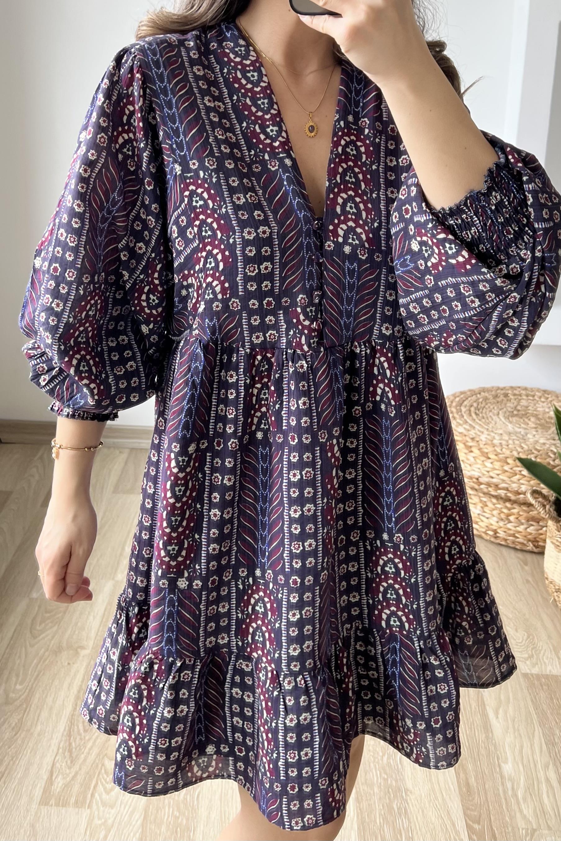 Bordo Desenli Etnik Elbise uygun fiyatlarda www.butikhola.com adresinde