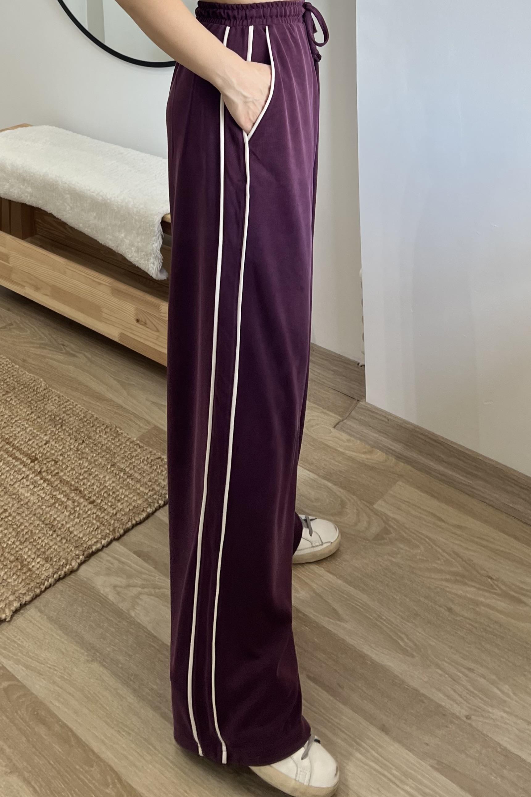 Bordo Oys Şerit Detaylı Rahat Modal Pantolon uygun fiyatlarda www.butikhola.com adresinde