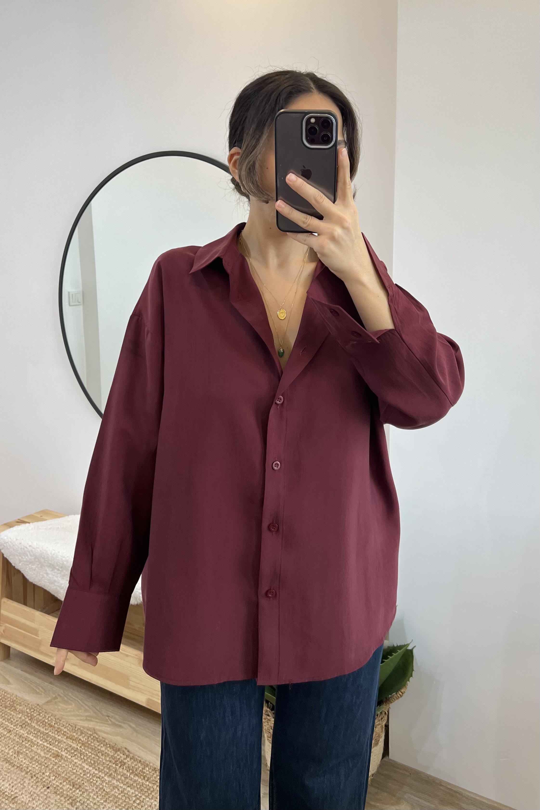 Bordo Premium Tensel Gömlek  uygun fiyatlarda www.butikhola.com adresinde