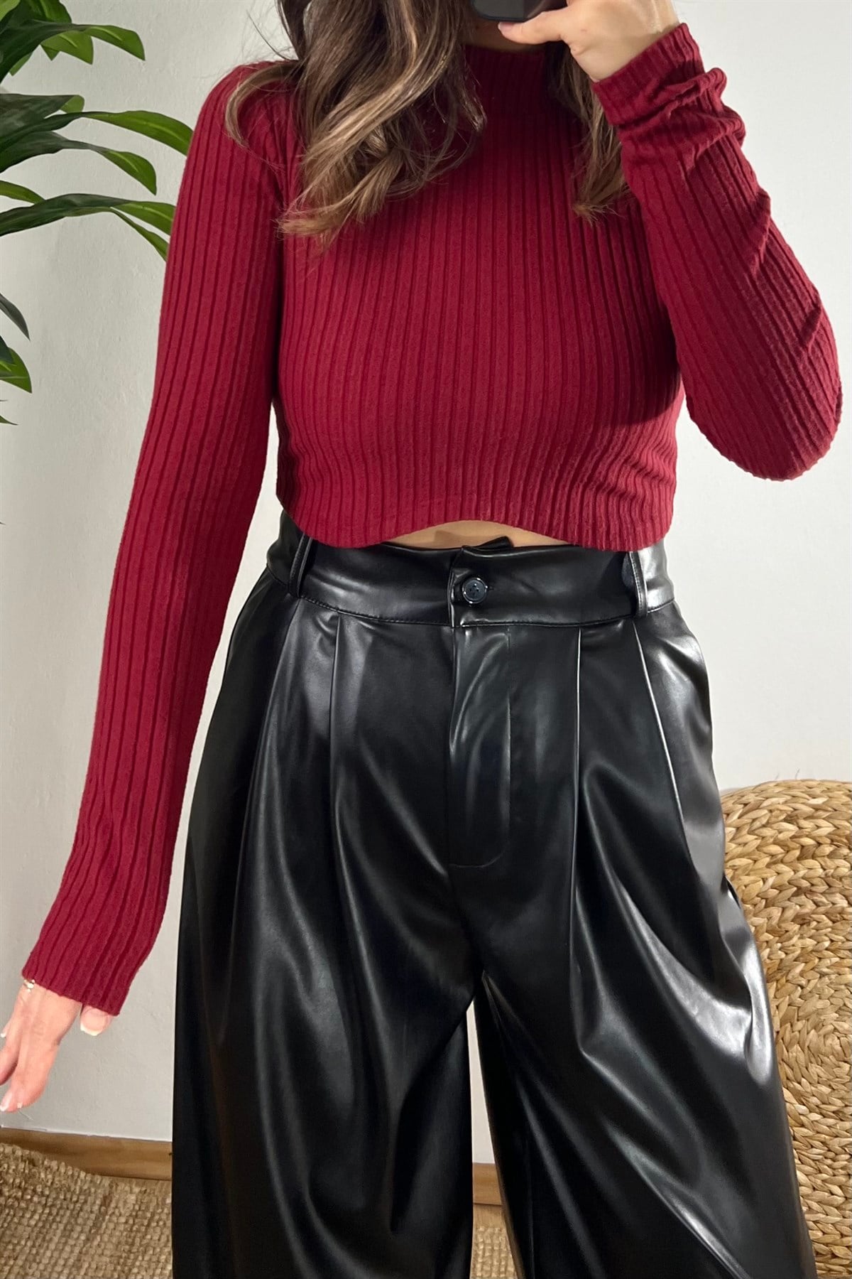 Bordo Yumuşak Dokulu Yarım Balıkçı Crop uygun fiyatlarda www.butikhola.com adresinde