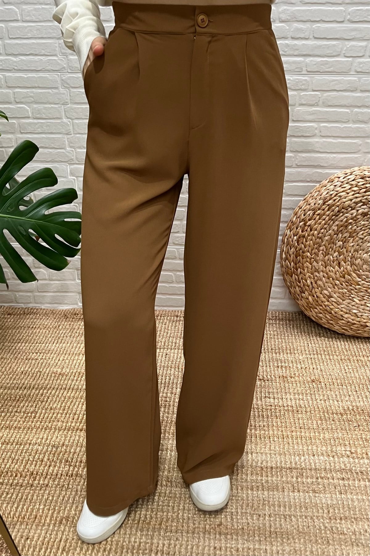 Camel Beli Lastikli Palazzo Pantolon uygun fiyatlarda www.butikhola.com adresinde