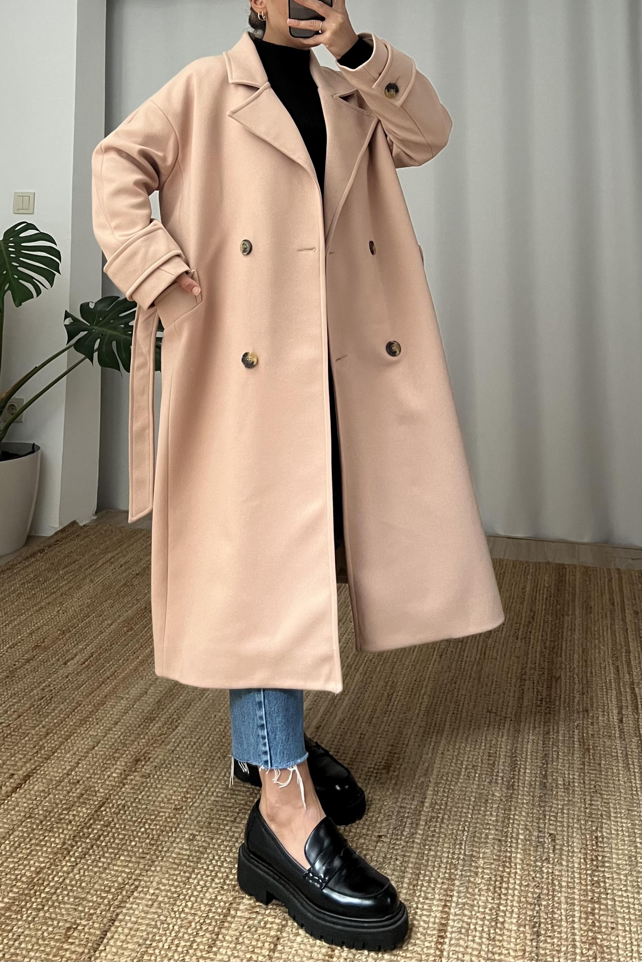 Camel Kaşe Beli Kuşaklı Kaban uygun fiyatlarda www.butikhola.com adresinde