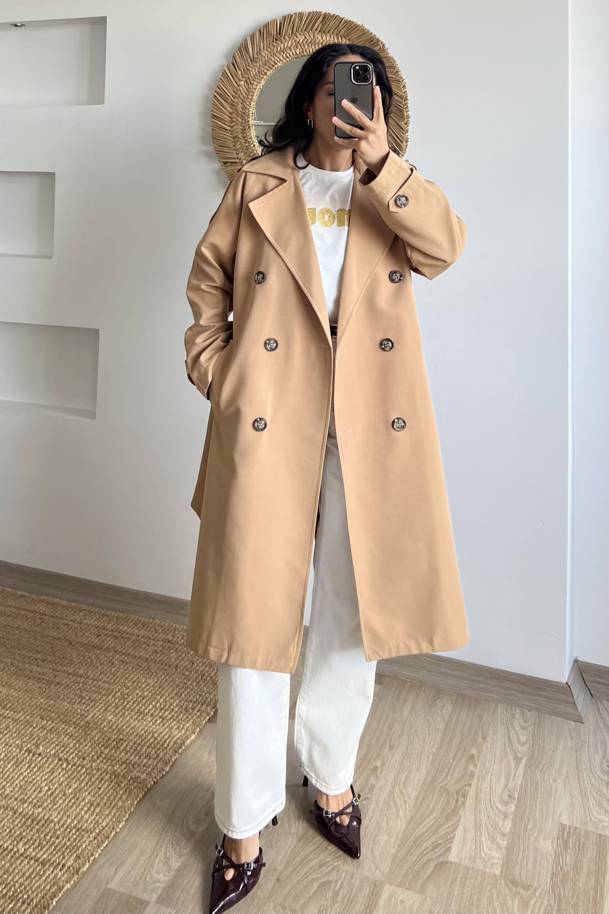Camel Kemerli Midi Trençkot uygun fiyatlarda www.butikhola.com adresinde