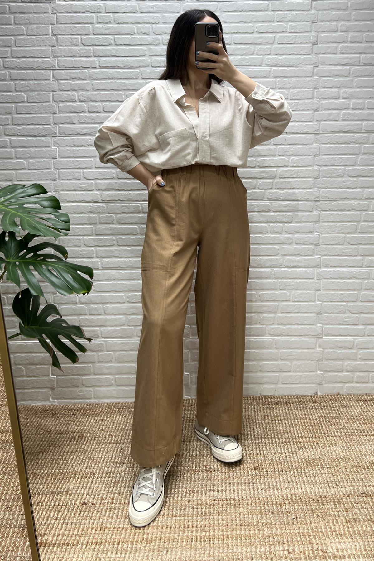 Camel Keten Barrel Pantolon uygun fiyatlarda www.butikhola.com adresinde