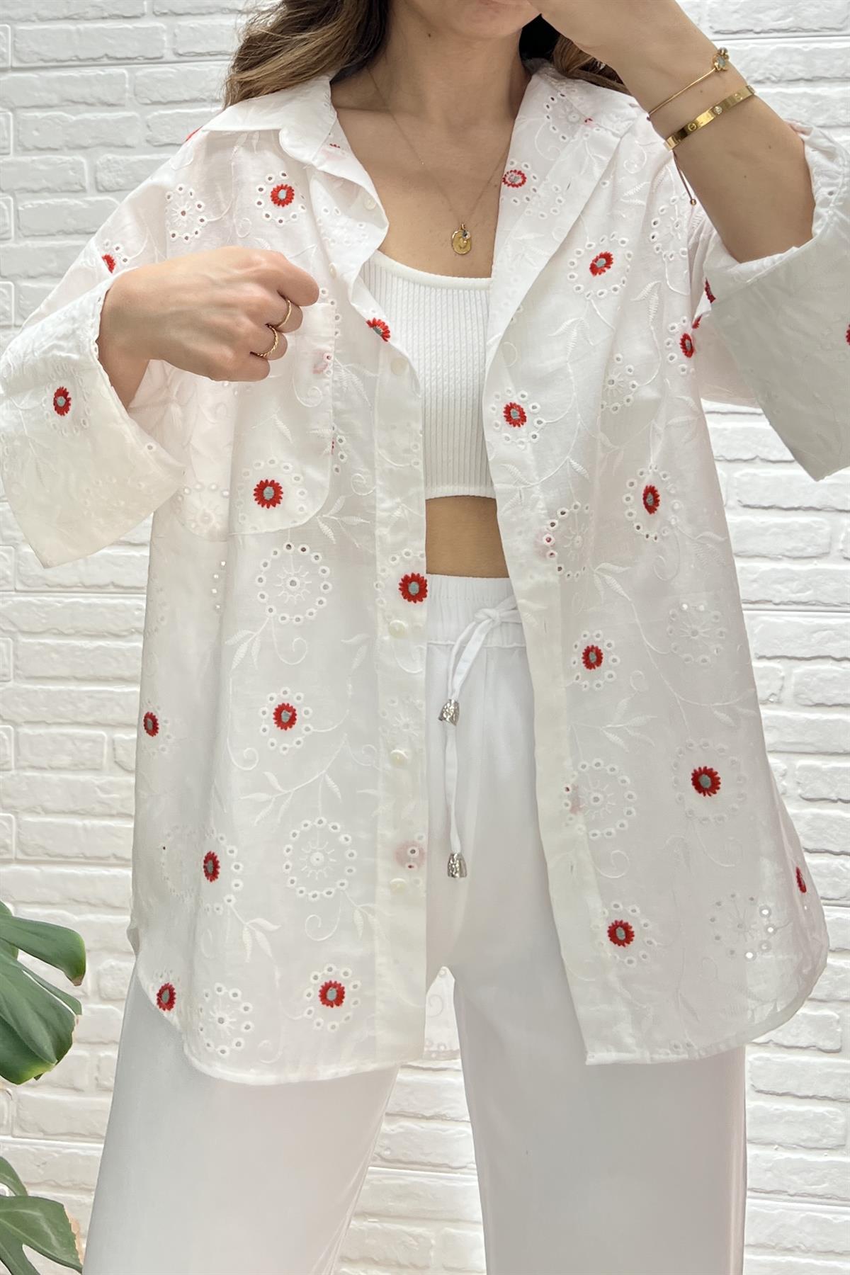 Çiçek Nakışlı Fisto Gömlek uygun fiyatlarda www.butikhola.com adresinde