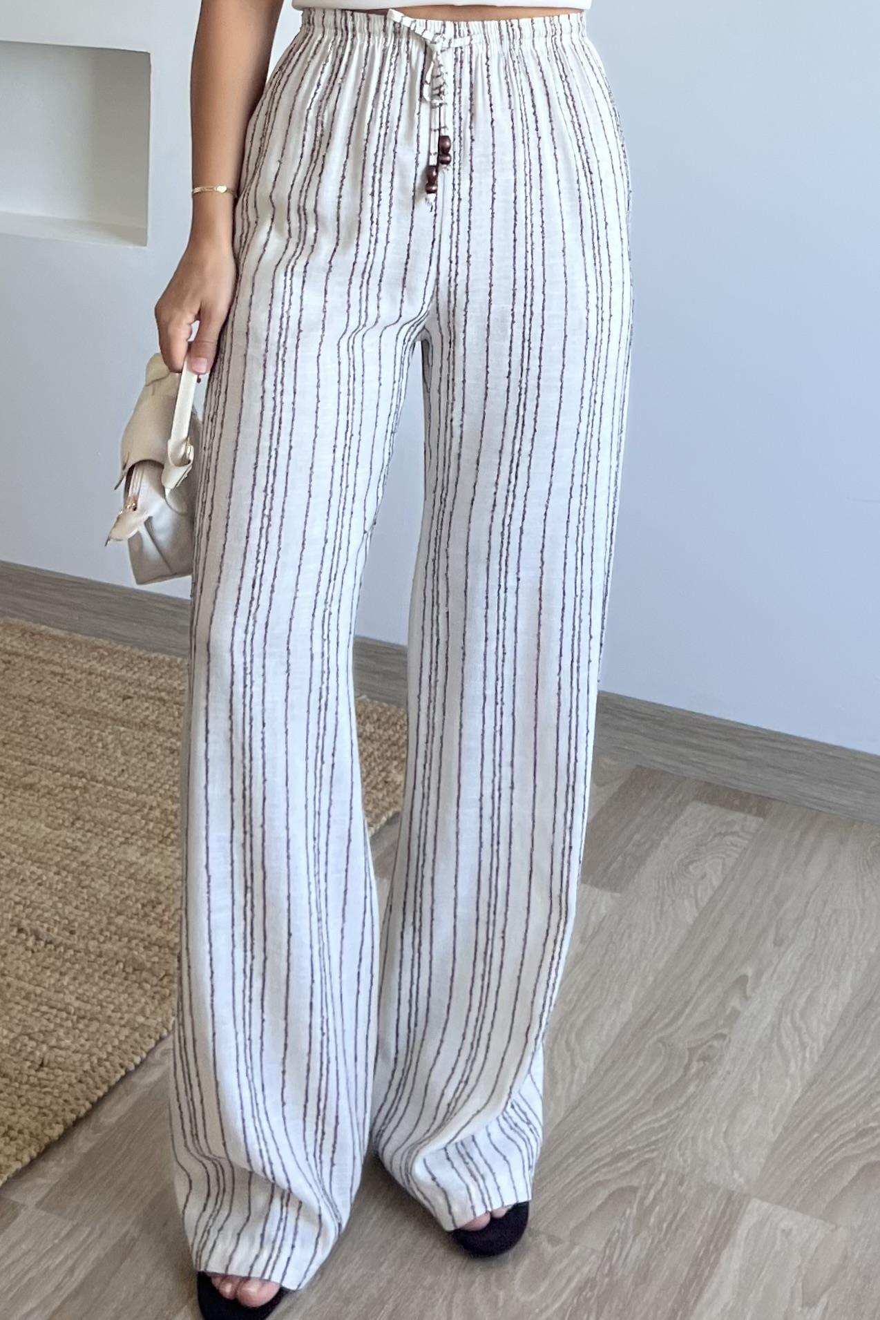 Çizgili Keten Bohem Pantolon uygun fiyatlarda www.butikhola.com adresinde