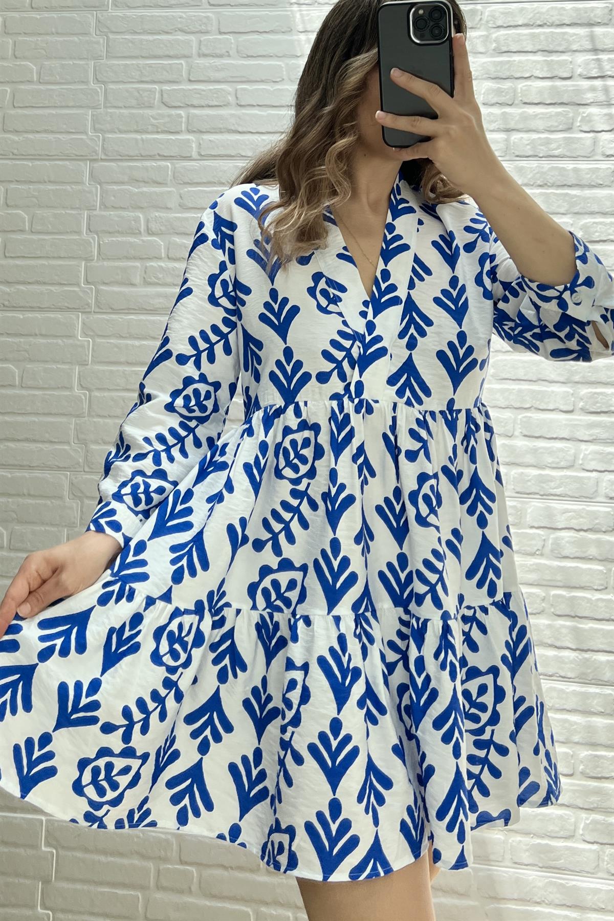 Desenli Kısa Elbise  uygun fiyatlarda www.butikhola.com adresinde