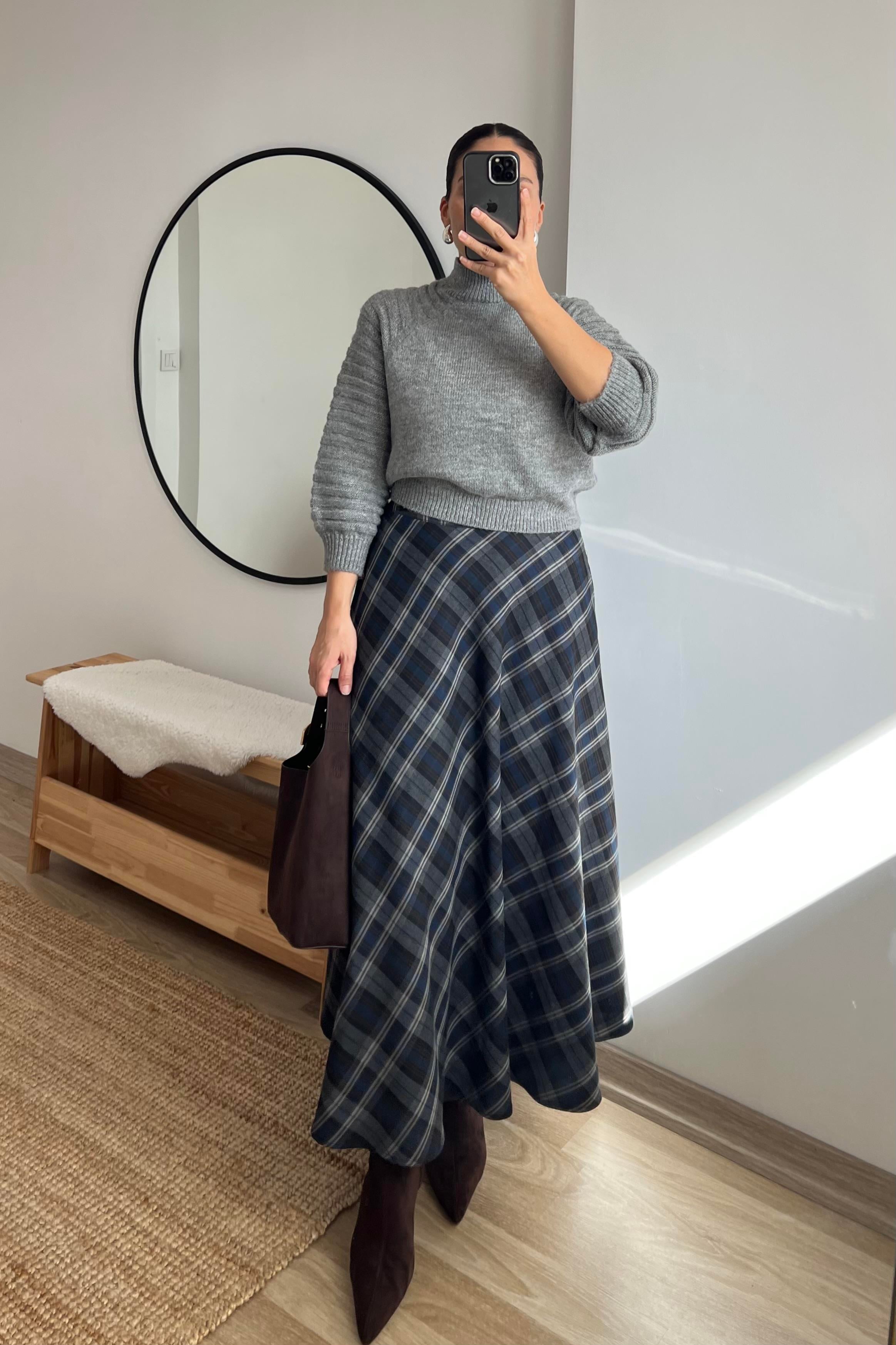 Ekoseli Cepli Midi Etek uygun fiyatlarda www.butikhola.com adresinde