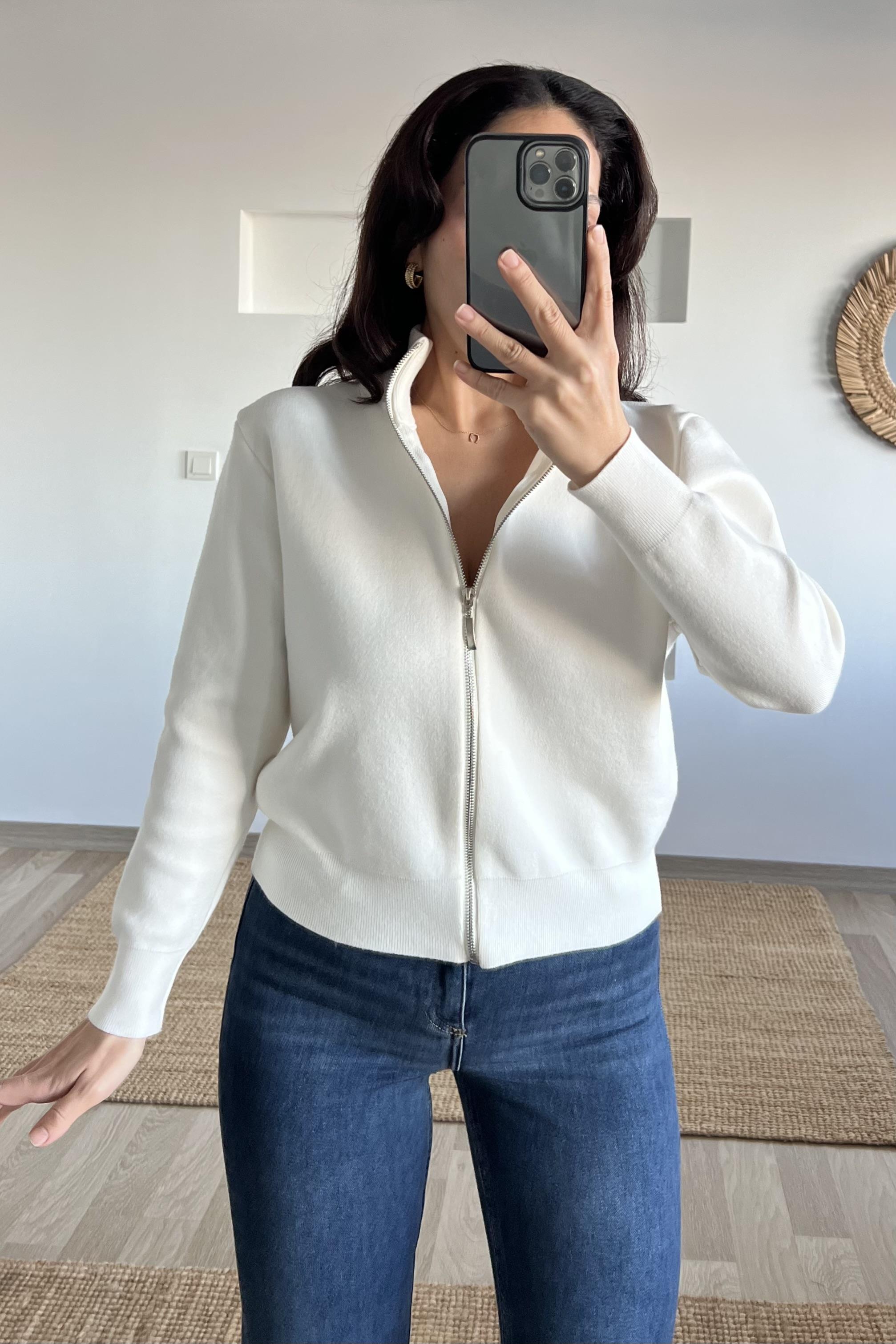 Ekru Premium Tok Dokulu Fermuarlı Hırka uygun fiyatlarda www.butikhola.com adresinde