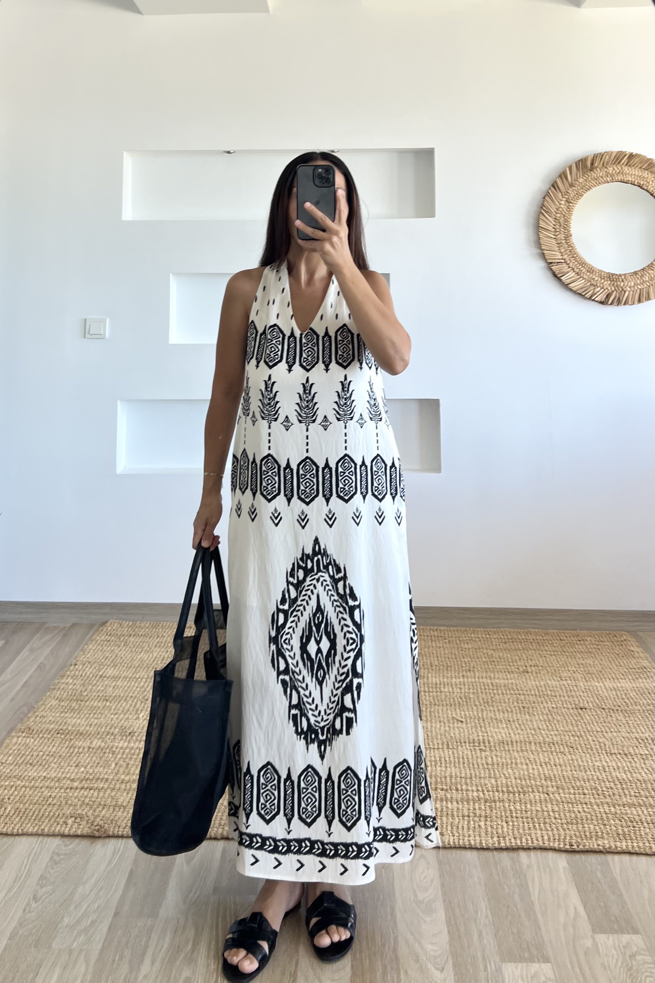 Etnik Desenli Boyundan Kemerli Elbise uygun fiyatlarda www.butikhola.com adresinde