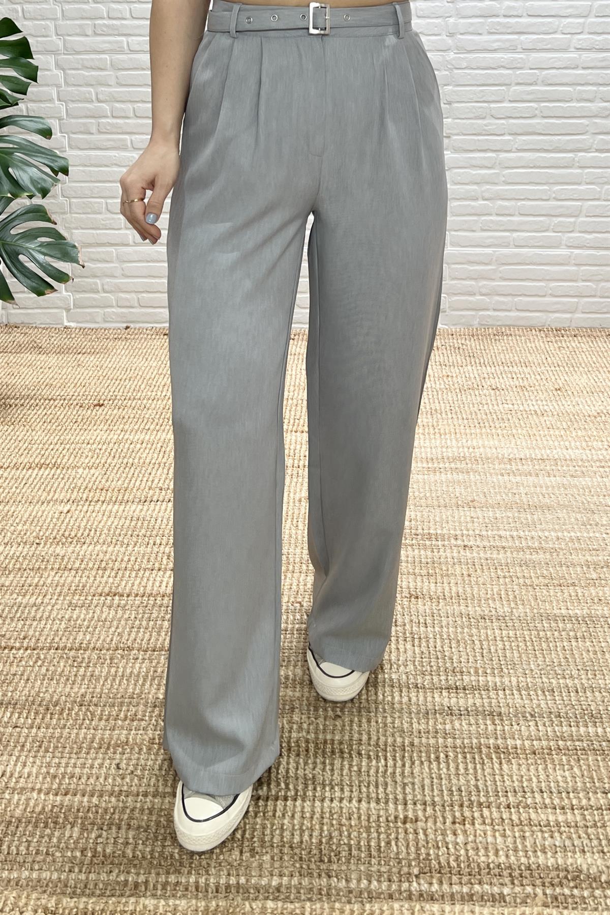 Gri Beli Kemerli Palazzo Pantolon uygun fiyatlarda www.butikhola.com adresinde