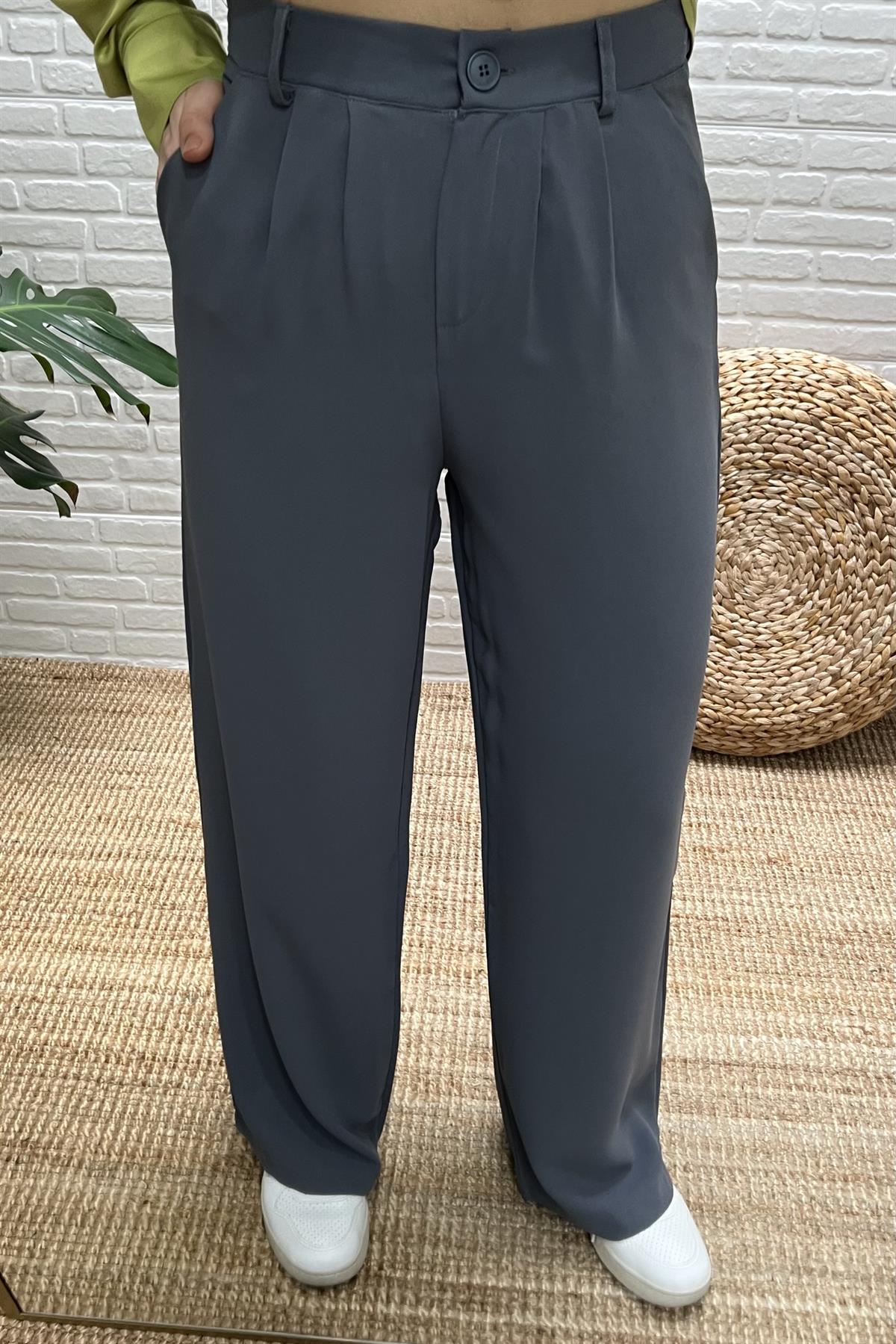 Gri Beli Lastikli Palazzo Pantolon uygun fiyatlarda www.butikhola.com adresinde