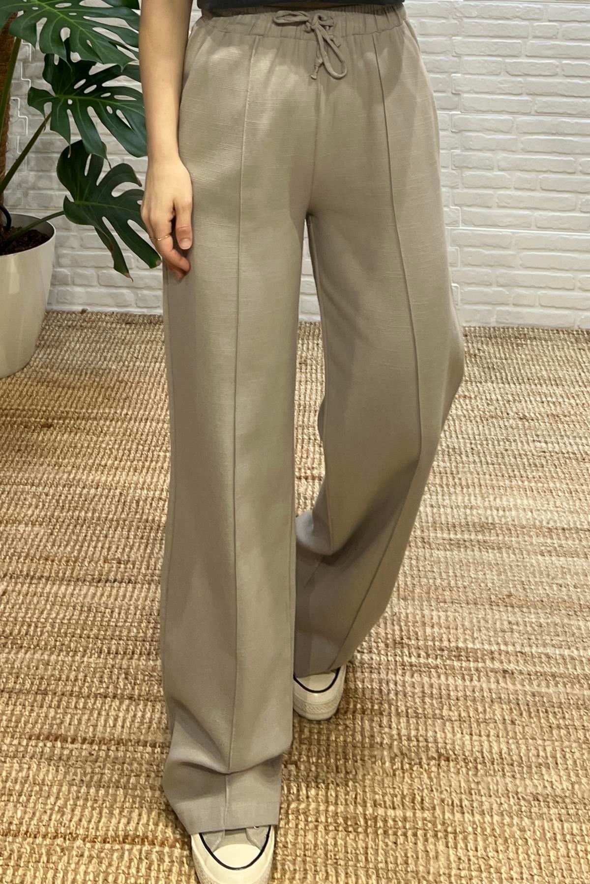Gri Beli Lastikli Rahat Palazzo Pantolon uygun fiyatlarda www.butikhola.com adresinde