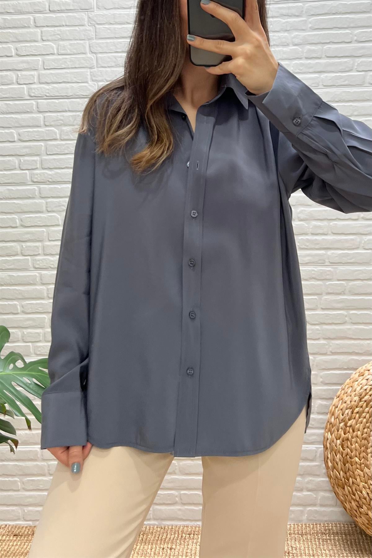 Gri Dökümlü Modal Gömlek uygun fiyatlarda www.butikhola.com adresinde