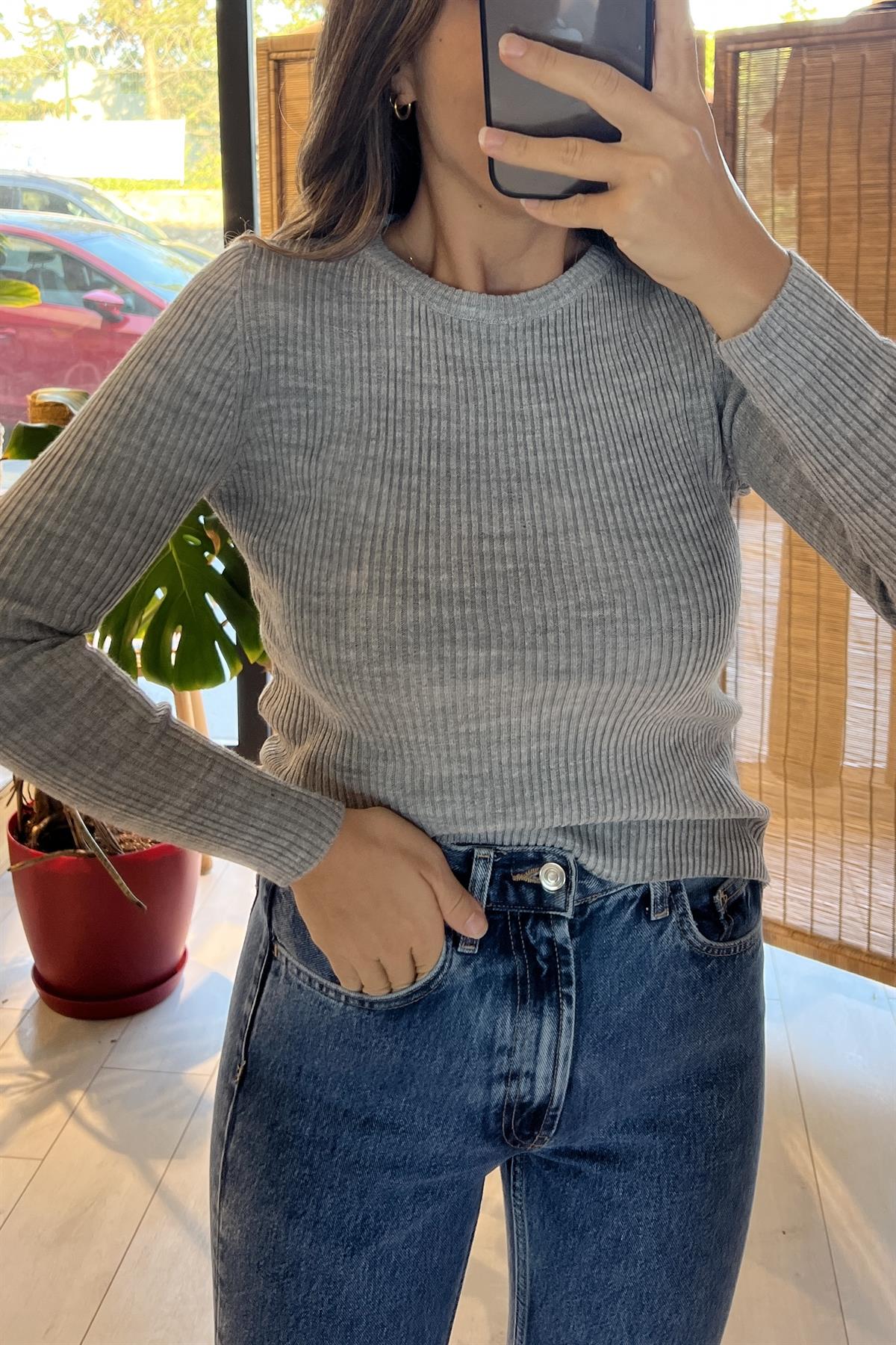 Gri Fitilli Basic Triko uygun fiyatlarda www.butikhola.com adresinde