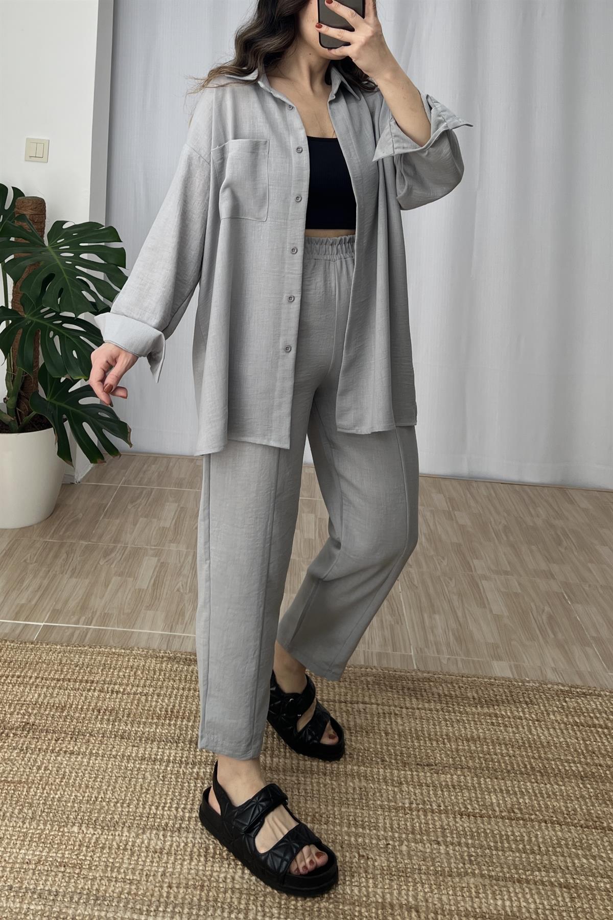 Gri Gömlek Pantolon Takım uygun fiyatlarda www.butikhola.com adresinde